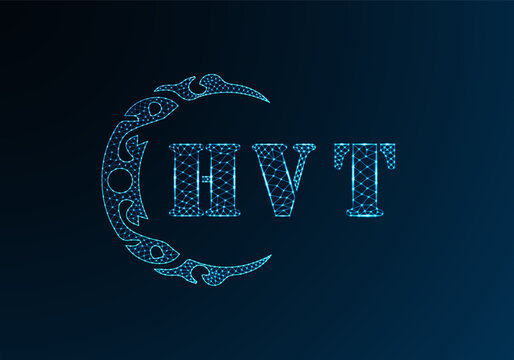 Low poly letter logo HVT design. HVT letter logo low poly vector design on blue color gradient background. HVT logo low poly design
