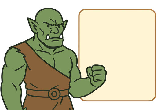 Sfondo con personaggi dei fumetti, tra cui un orco verde, con spazio dedicato al testo o al messaggio