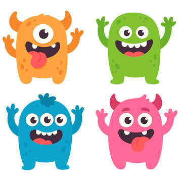 Celebrate Halloween with a vibrant 3D monster set featuring a cute, kawaii cartoon baby character that&rsquo;s both scary and funny, complete with eyes, tongue, fangs, and raised hands, set against a white