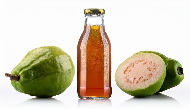 bottle of mexican jarritos brand guava soda isolated on a white background