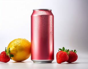 can of poppi strawberry lemon prebiotic soda on a white background