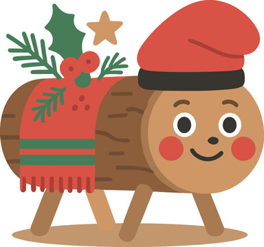 El ti&oacute; de Navidad, con fondo blanco y marr&oacute;n, arroja regalos; &iexcl;Felicitaciones navide&ntilde;as! El tronco est&aacute; decorado para la temporada