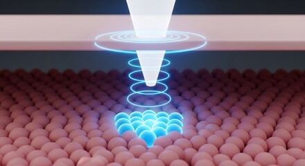 Precise laser beam targeting skin cells for cosmetic treatment and dermatology procedures with abstract glowing light effect