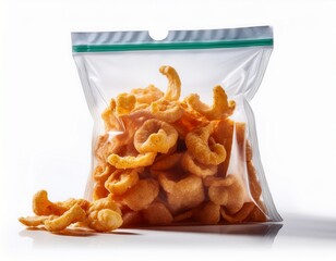 plastic bag of mission brand chile limon chicharrones pork rinds isolated on a white background