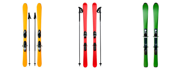 Colorful ski equipment collection for winter sports enthusiasts on transparent background