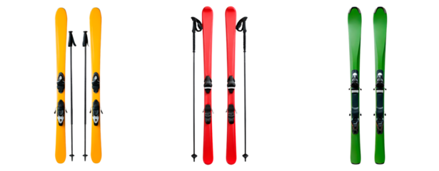 Colorful ski equipment collection for winter sports enthusiasts on transparent background