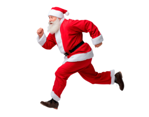 Santa claus running in traditional red suit on transparent background for christmas celebration design