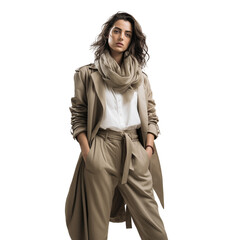 Portrait of a sophisticated woman exuding a calm and elegant demeanor against a transparent background