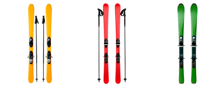 Colorful ski equipment collection for winter sports enthusiasts on transparent background
