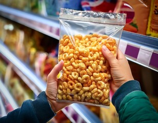 shoppers hand holding a package kellogg s brand frosted krispies rice cereal for sale