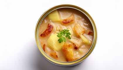 tin can of campbell s brand french onion soup isolated on a white background