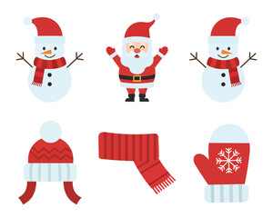 set of snowman with christmas hats