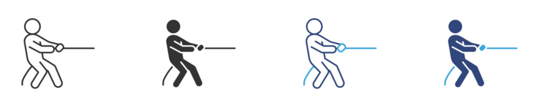 Person pulling rope  icon set, Tug of war game icons , vector illustration .  