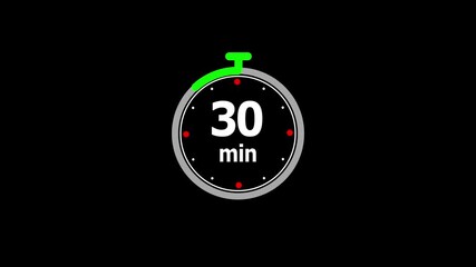 34 min modern clock icon animation. 34 minute icon on clean white background and creating a stunning 4k video.