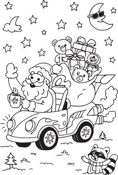 A funny red cartoon car with an animal driver, a family, and children taking a fun road trip is a cute illustration vector of an automobile vehicle