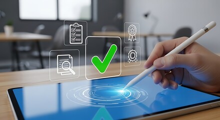 Quality Assurance and Control Concept with Digital Checklist and Checkmark on Tablet