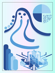 Modern Abstract Design with Data Elements and Digital Castle