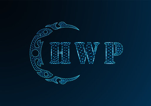 Low poly letter logo HWP design. HWP letter logo low poly vector design on blue color gradient background. HWP logo low poly design