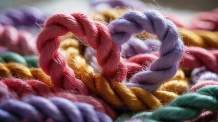 Heart shape made of colorful rope, expressing love and creativity with vibrant hues