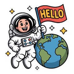 Creative Hello Vector Collection Featuring Flat Solid Color Designs of Balloons, Festivals, Space, Music, Fireworks, Nature and Multilingual Greeting Art