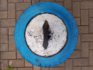 Top Down View of Upcycled Blue Tire Planter