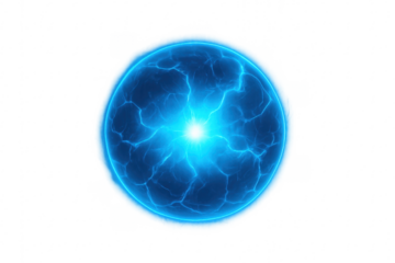 Blue energy ball with lightning effect on transparent background