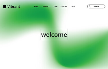 Fototapeta premium Modern website landing page design with a vibrant green abstract gradient and the word welcome centered