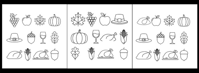 Thanksgiving icons isolated on white background representing autumn harvest celebration