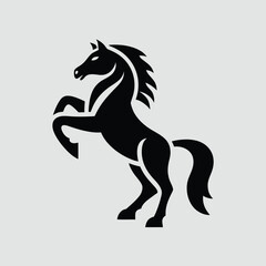 Elegant black horse rearing up, a symbol of grace and power