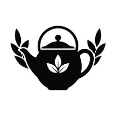 Elegant teapot logo with leaves, a symbol of serenity