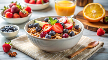 Healthy breakfast bowl with fresh berries and granola