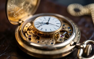 Exquisite golden pocket watch revealing intricate clockwork, a timeless antique symbolizing luxury and heritage, perfect for vintage collections and horology enthusiasts