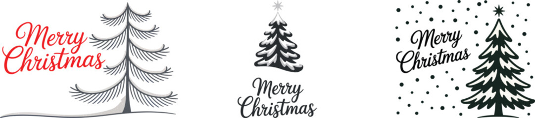 Minimalist Merry Christmas Tree Clipart Set – Elegant Winter Holiday Design