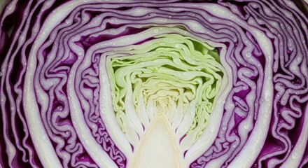 Obraz premium Cabbage cross-section purple and green layers form an organic pattern
