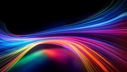 colorful light streaks create abstract dynamic flow with bright reflections and vibrant rainbow hues on dark background evoking energy and motion