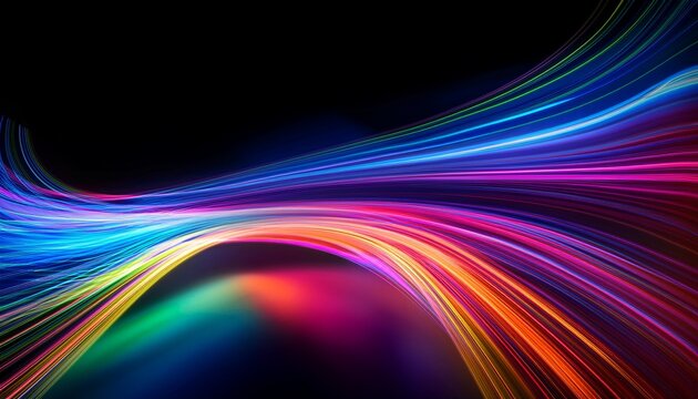 colorful light streaks create abstract dynamic flow with bright reflections and vibrant rainbow hues on dark background evoking energy and motion