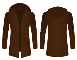 Brown hooded cardigan. front open. vector illustration	

