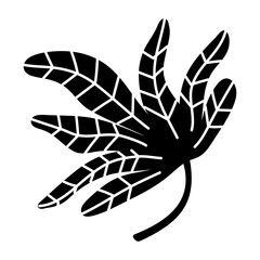 A solid style icon depicting a tropical leaf