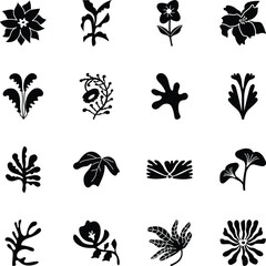 Collection of Botanical Glyph Style Icons 

