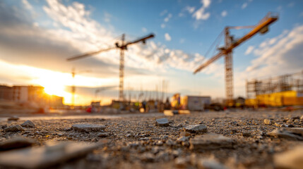 Construction site sunset: ground level view