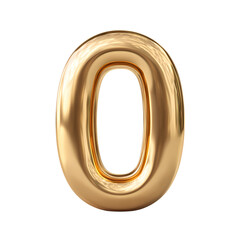 3D number 0 golden balloon isolated on transparent background