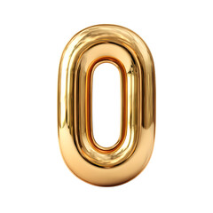 3D number 0 golden balloon isolated on transparent background