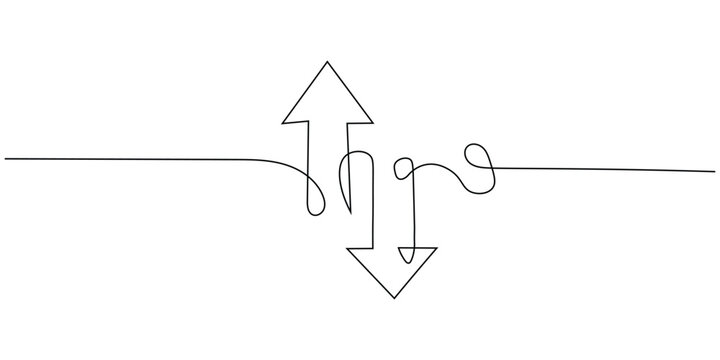 Continuous line design of arrows pointing up and down icon set. growth, decline, and dynamic movement symbol. vector illustration.