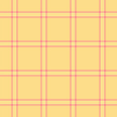 Seamless plaid pattern with pastel yellow and pink tones. Ideal for textile designs, backgrounds, or creative projects needing a soft and cheerful aesthetic.