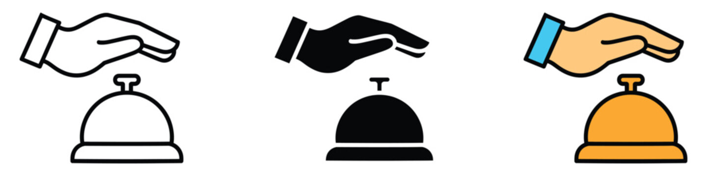 Hotel, Reception bell icon set. assistance and prompt support symbol. vector illustration.