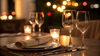 Elegant table setting with wine glasses and candlelight for a special occasion