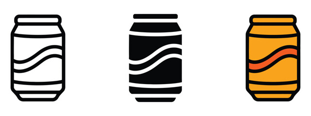 Soda can icon set. refreshment and energy symbol. vector illustration.