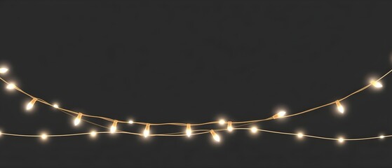  Horizontal White String Lights Border PNG, Transparent Overlay, Subtle Warm Glow, Elegant Festive Edge Decoration for Cards and Posters.