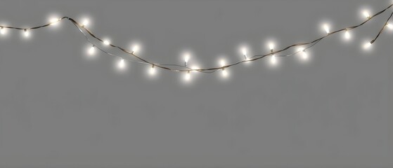  Curved White Garland Lights Overlay, Transparent PNG, Flowing Festive Design, Gentle Winter Glow Effect, Minimal Elegant Aesthetic.