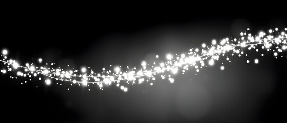  White Twinkle Light Trail PNG, Transparent Overlay, Sparkling Soft Glow, Magical Christmas Accent for Elegant Holiday Backgrounds.